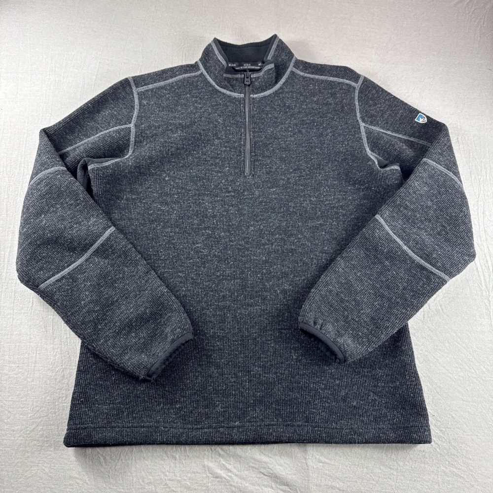 Kuhl ThermoKore Pullover Mens M Gray 1/4 Zip Sweatshirt Wool Blend Sweater Camp